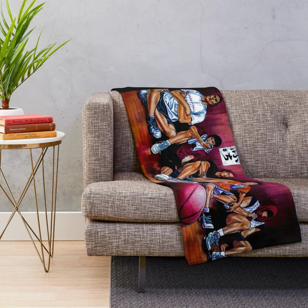 Slam Dunk Plush Blanket with Anime-Style Basketball Players
