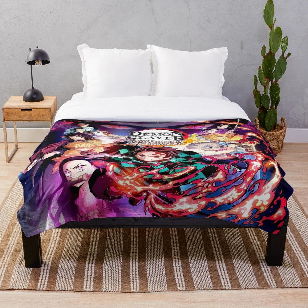 Anime-inspired slayer plush blanket featuring demon artwork