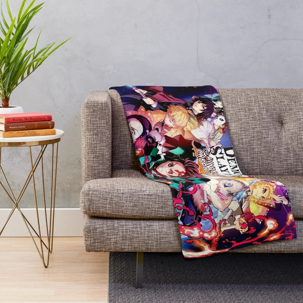 Anime-inspired slayer plush blanket featuring demon artwork