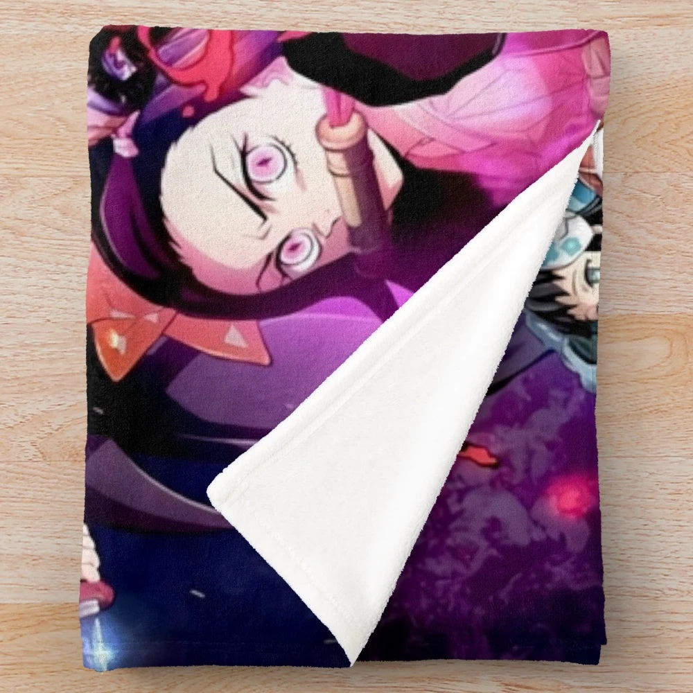 Anime-inspired slayer plush blanket featuring demon artwork