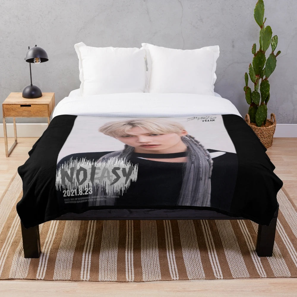 Anime-style plush blanket featuring Stray Kids member Felix