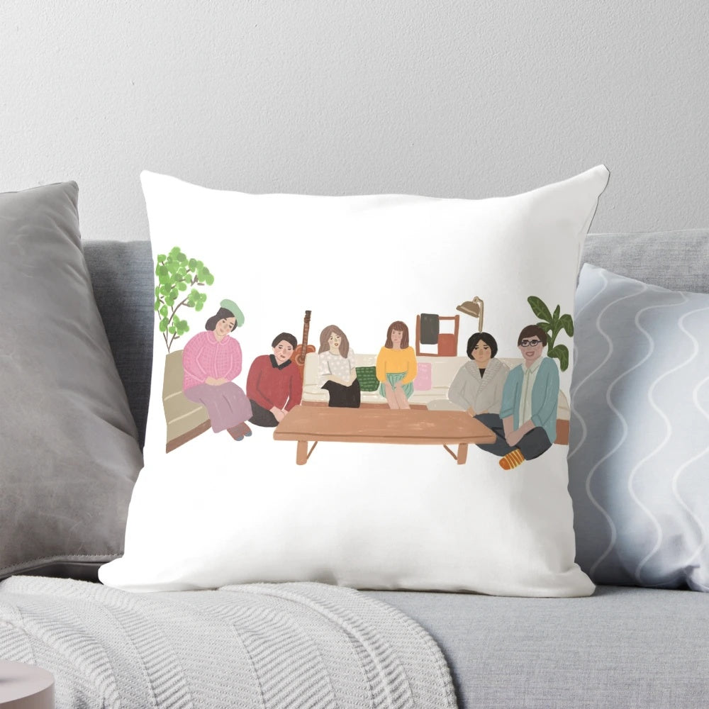 Anime-inspired Terrace House Japan pillow with Japanese-style illustration
