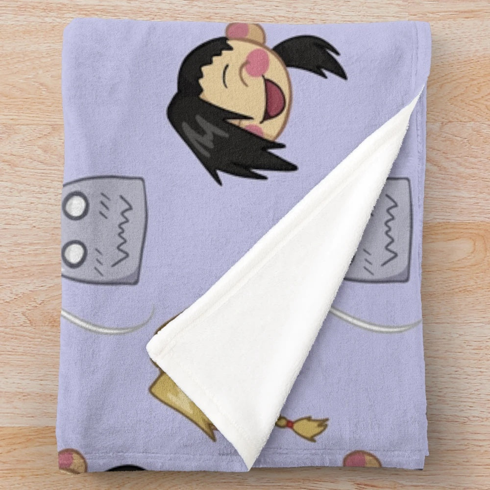 Anime-inspired plush blanket with tile print featuring Edward Elric, Ling Yao, and Alphonse Elric from Fullmetal Alchemist