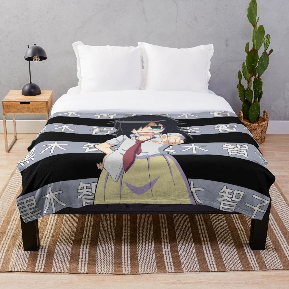 Tomoko Kuroki anime-style plush blanket featuring the WataMote character