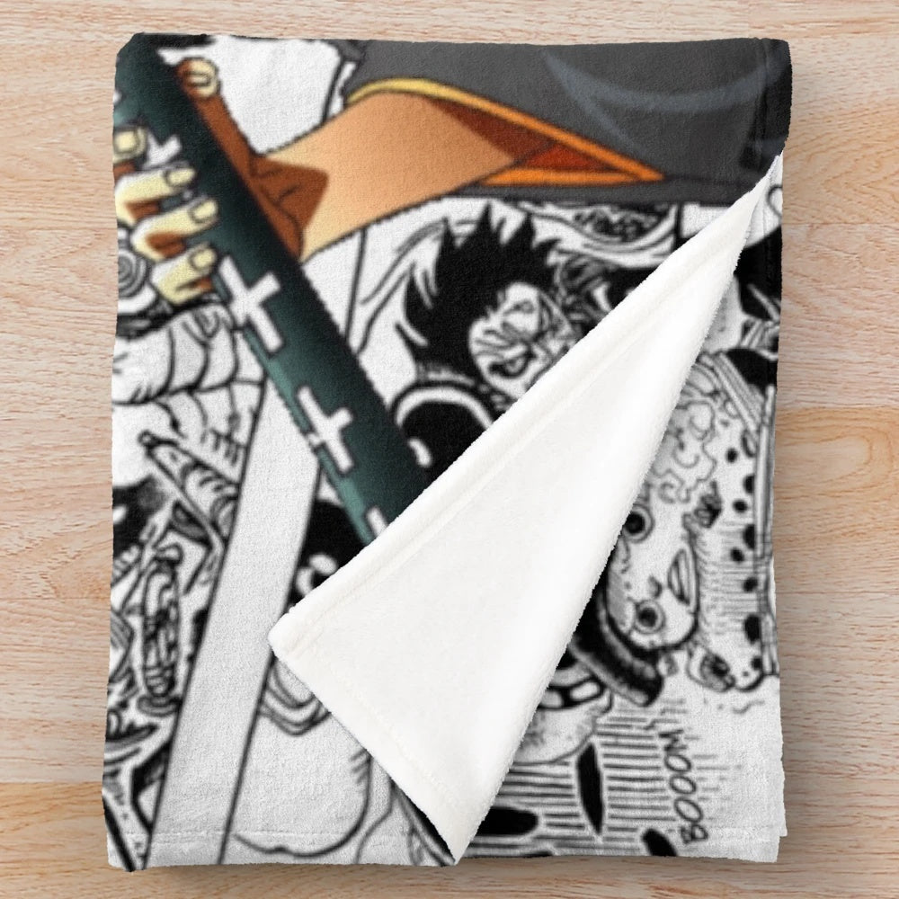 Soft and cozy plush blanket featuring the character Trafalgar Law from the popular anime series One Piece