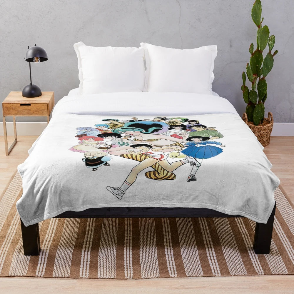 Urusei Yatsura inspired plush blanket featuring the anime's characters