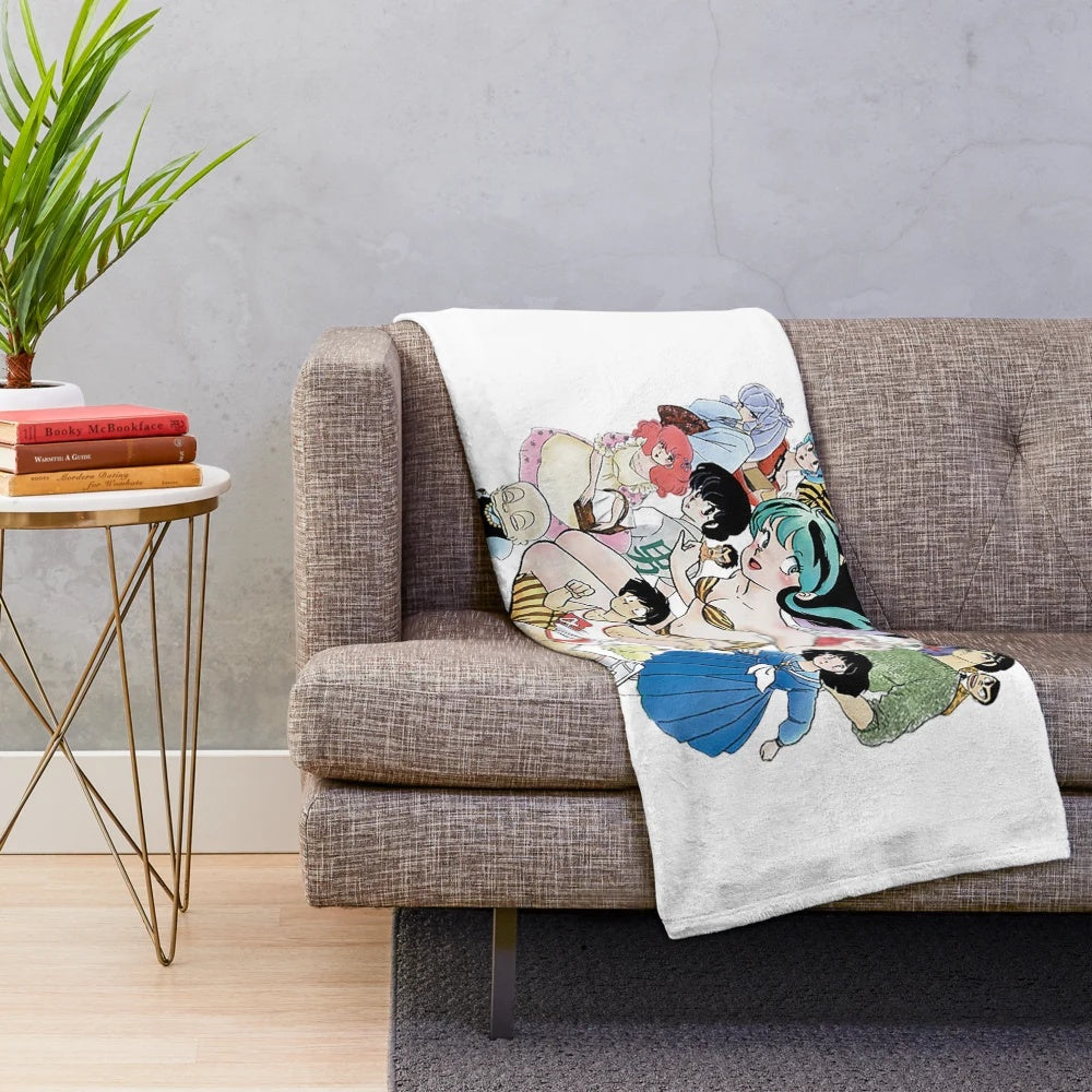Urusei Yatsura inspired plush blanket featuring the anime's characters