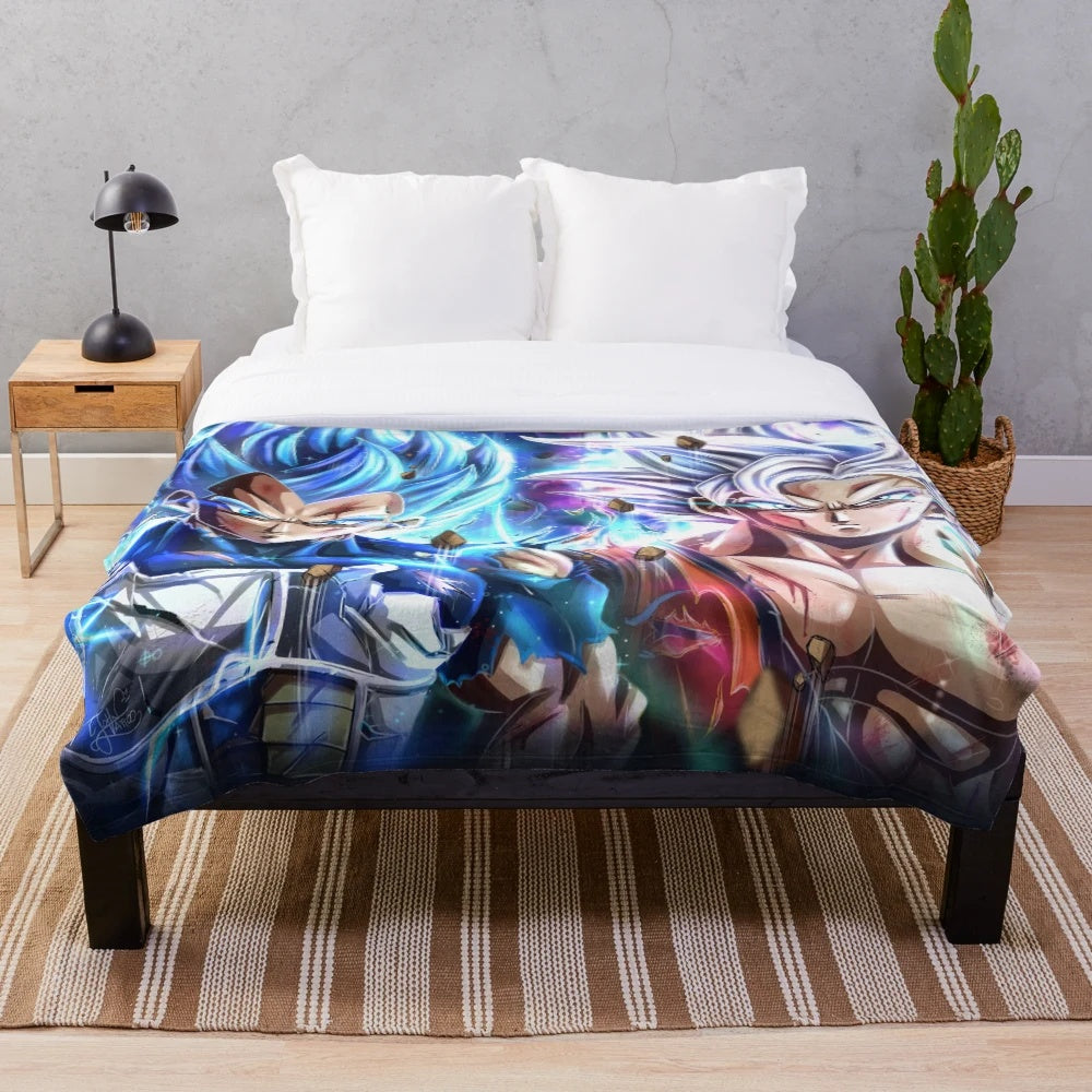 Anime-inspired plush blanket featuring Vegeta and Goku from the Dragonball series