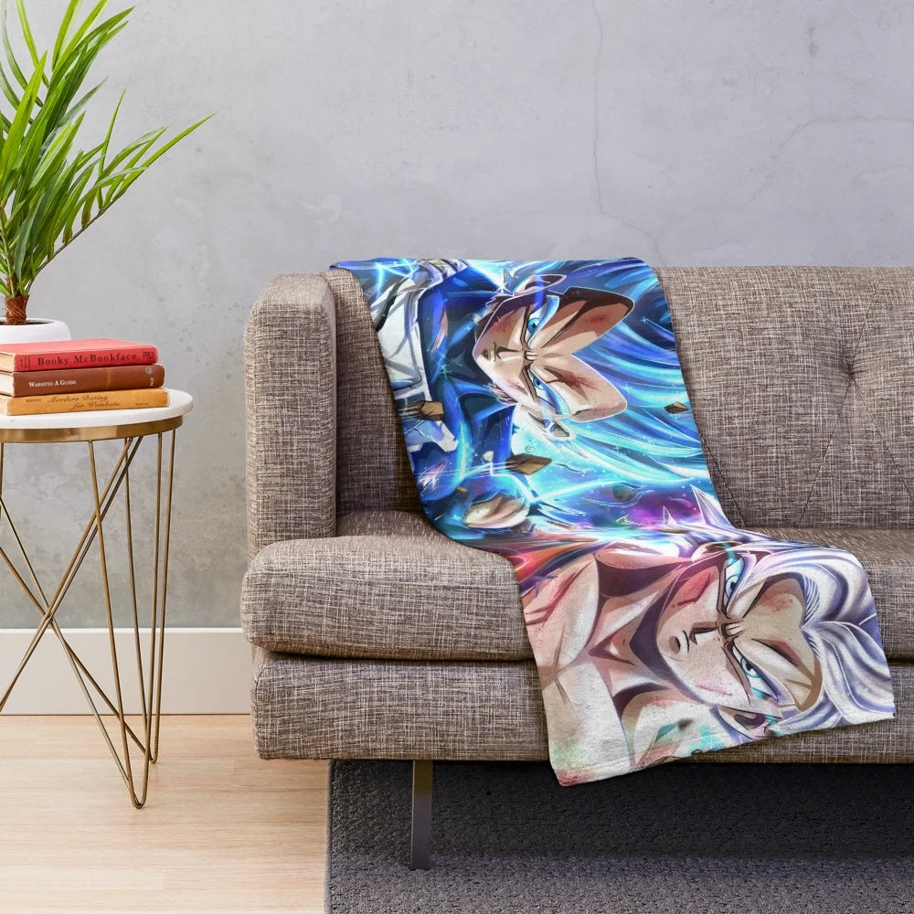 Anime-inspired plush blanket featuring Vegeta and Goku from the Dragonball series