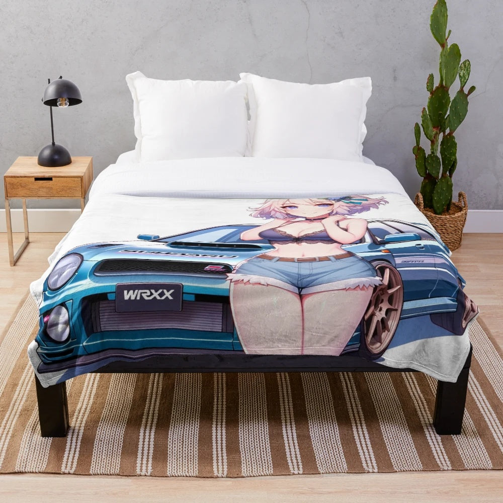 Cozy WRX STI anime girl plush blanket for JDM car enthusiasts