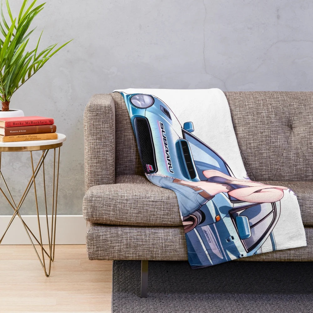 Cozy WRX STI anime girl plush blanket for JDM car enthusiasts