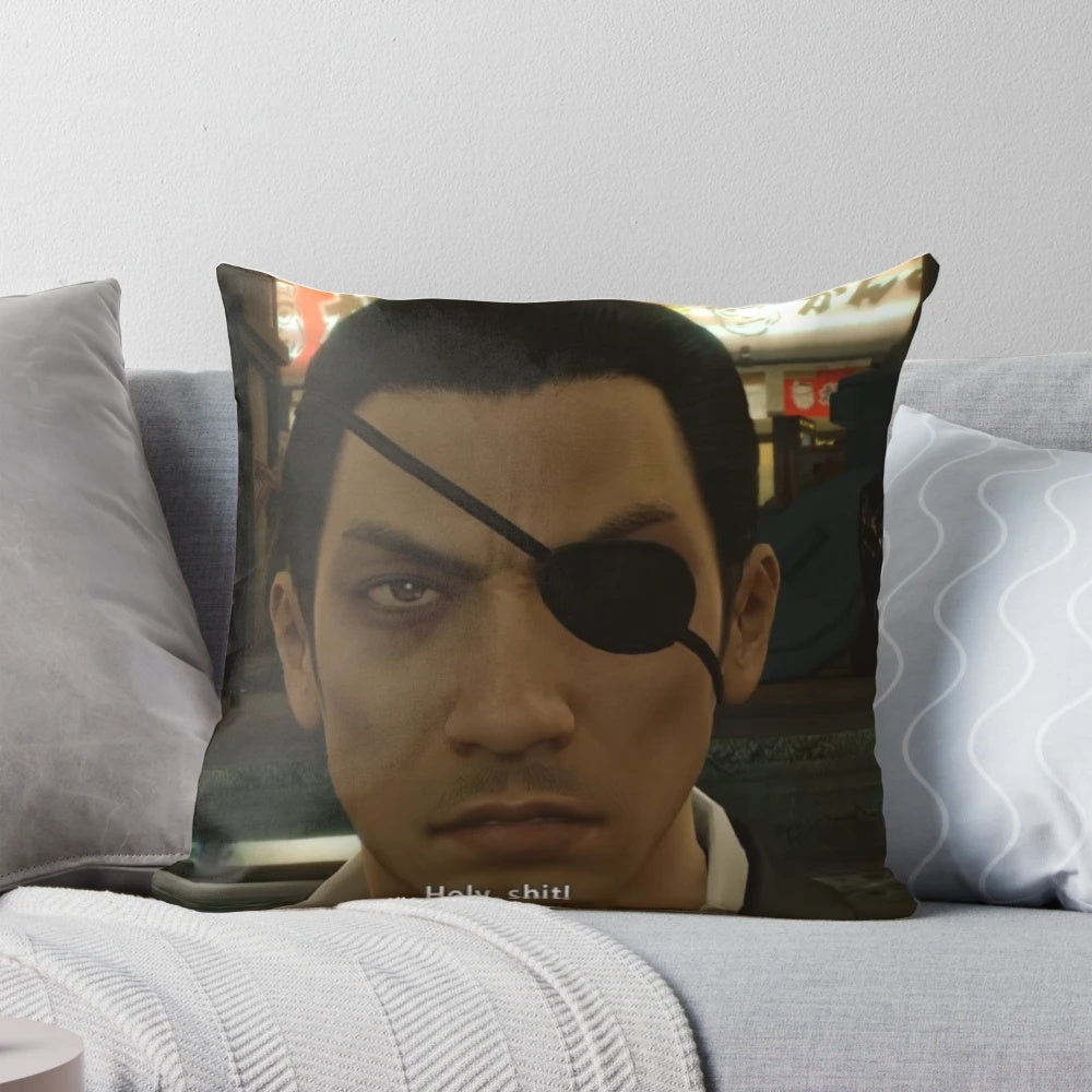 Anime-inspired decorative pillow featuring Goro Majima from the Yakuza video game series