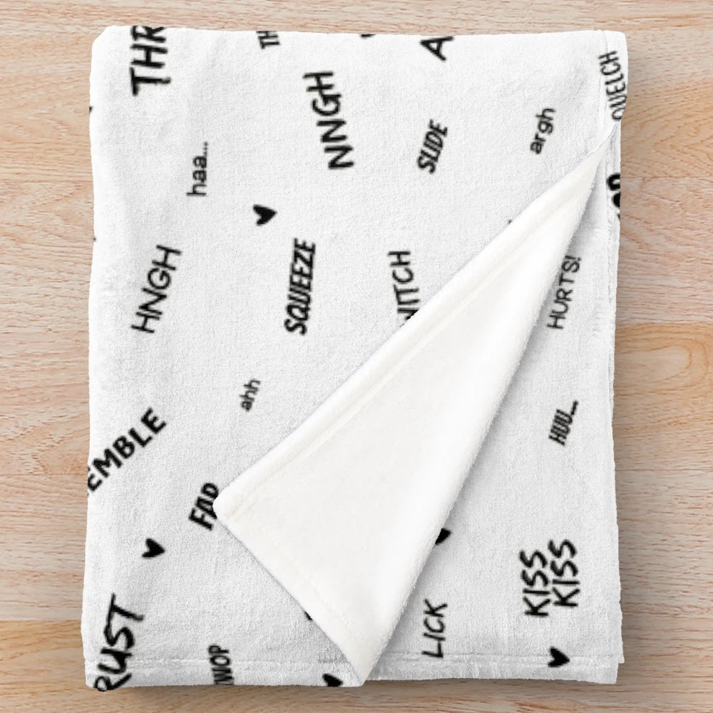 Soft and cozy plush blanket with anime-inspired yaoi-style sound effect graphics