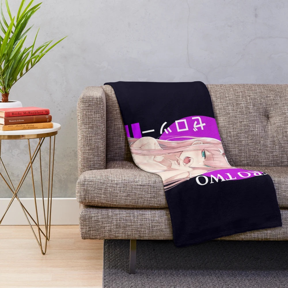 Zero Two from Darling in the FranXX anime depicted in a plush blanket design
