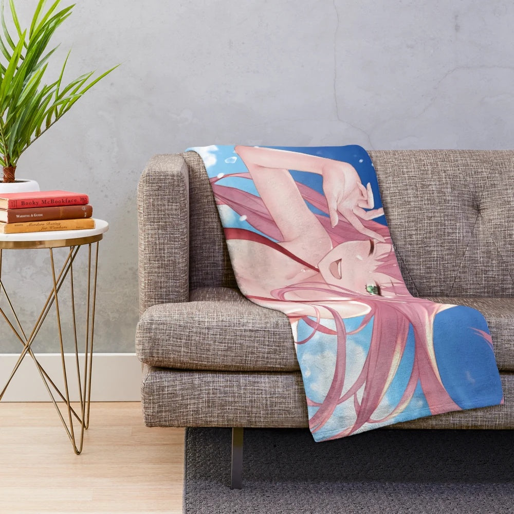 Anime inspired Zero Two plush blanket featuring the popular character from Darling in the Franxx