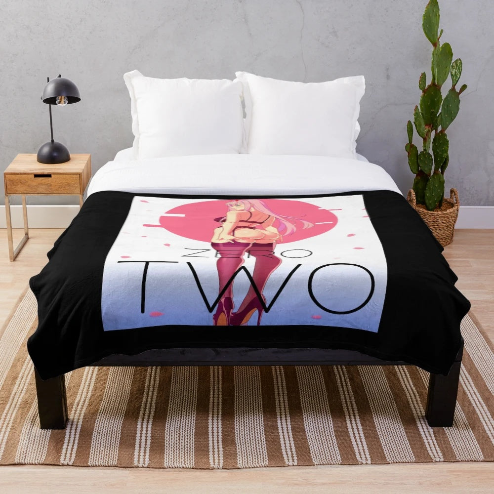 Cozy plush blanket featuring the anime character Zero Two from Darling in the Franxx