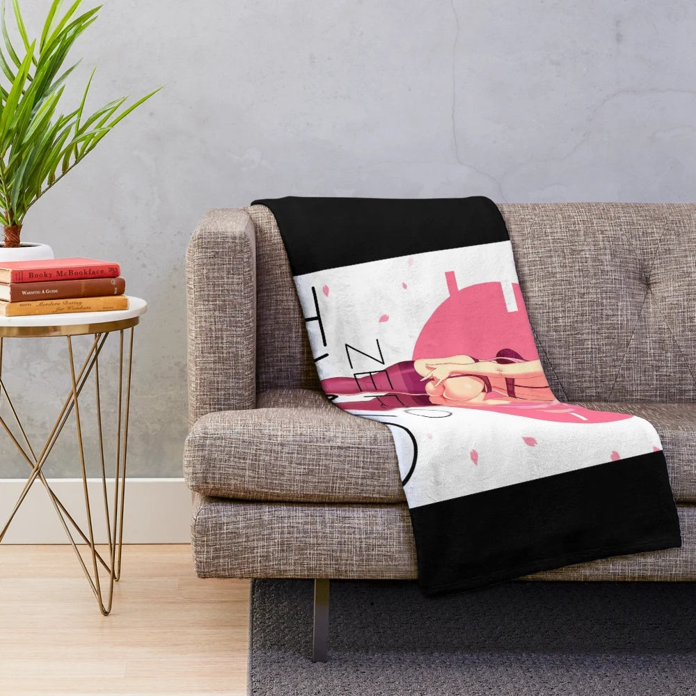 Cozy plush blanket featuring the anime character Zero Two from Darling in the Franxx