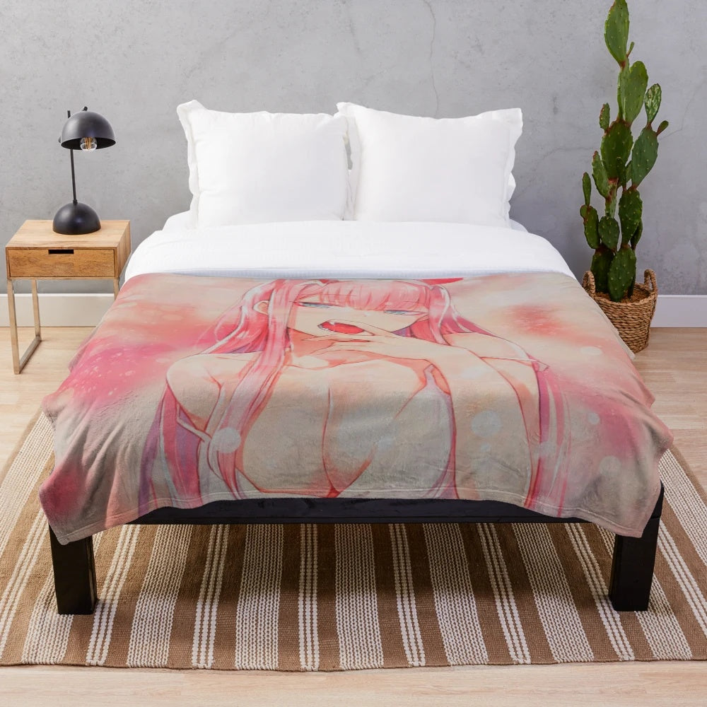 Zero Two Themed Plush Blanket for Anime Fans