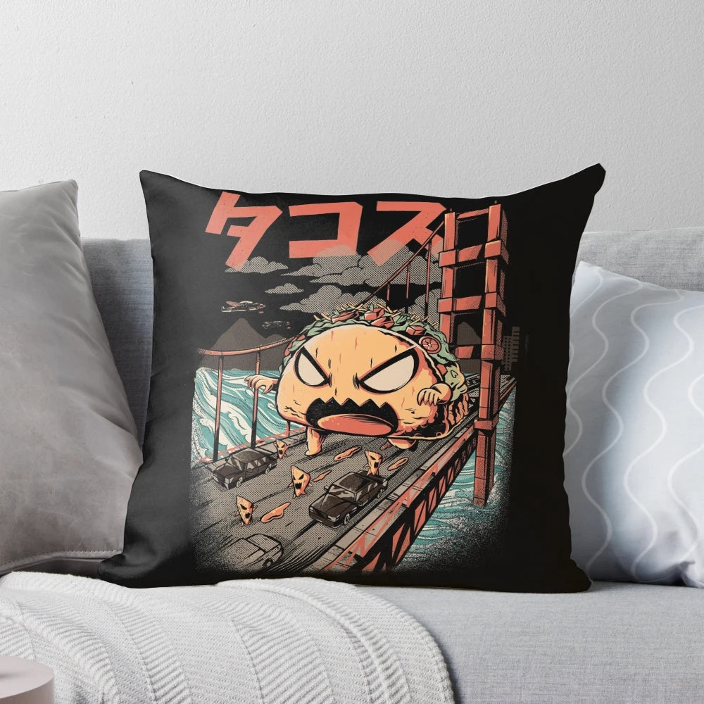 Black Takaiju anime-style monster plush pillow with taco design