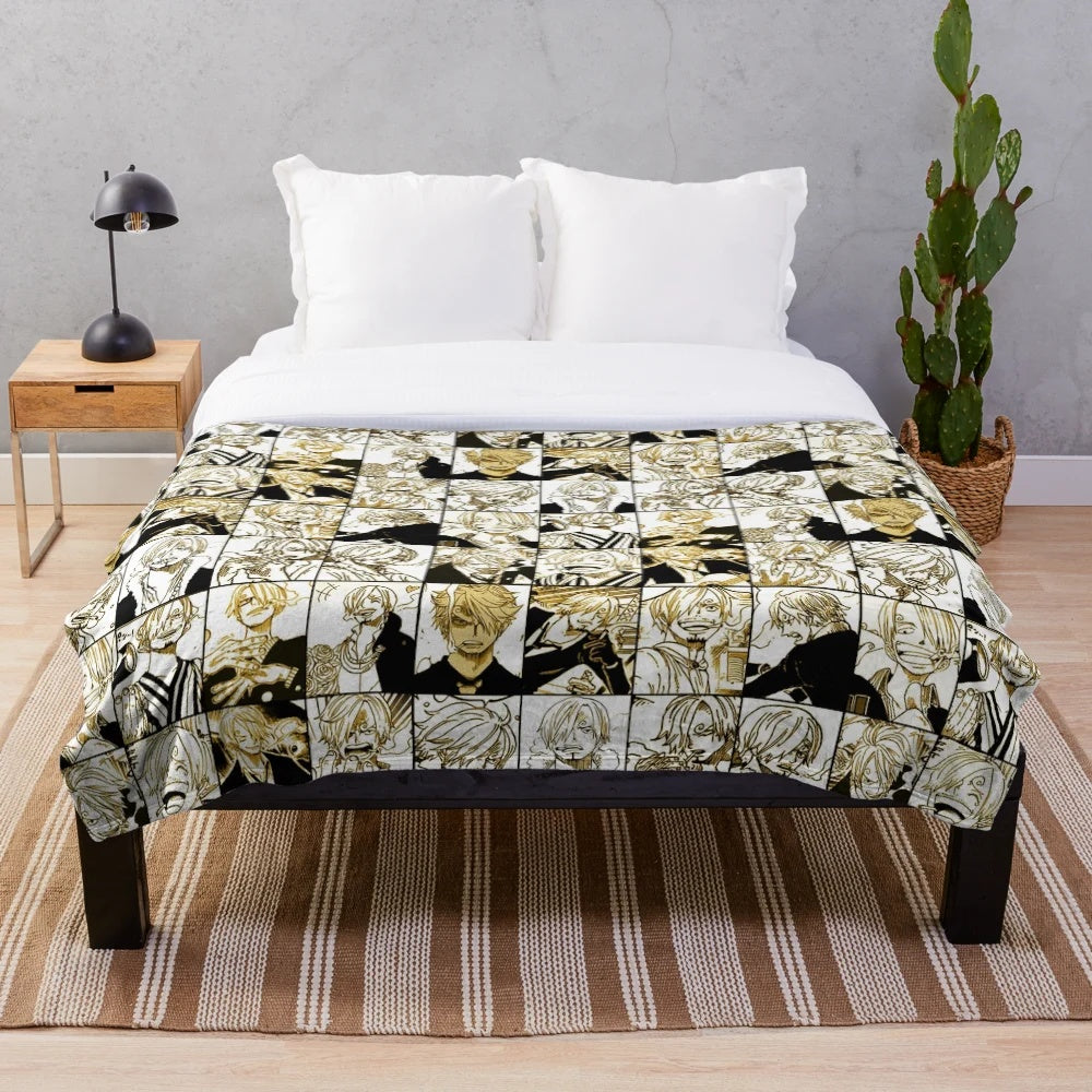 One Piece Inspired Anime Manga Collage Plush Blanket