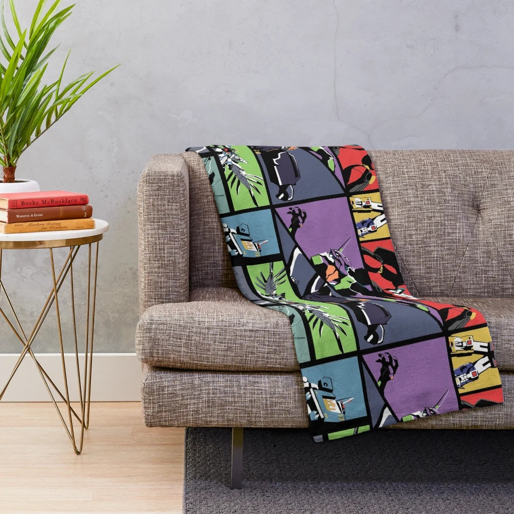 Anime mecha plush blanket with giant robots and mechas