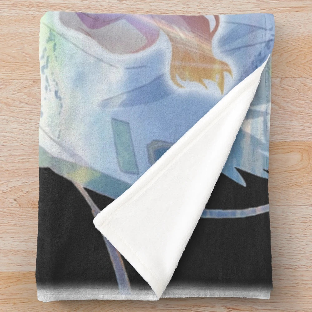 Anime movie crossover plush blanket featuring Weathering With You and Your Name characters