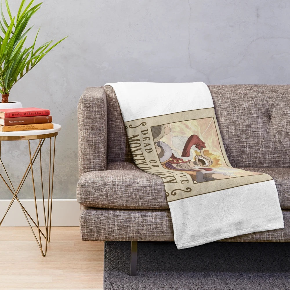 Anime One Piece Luffy Wanted Poster Plush Blanket