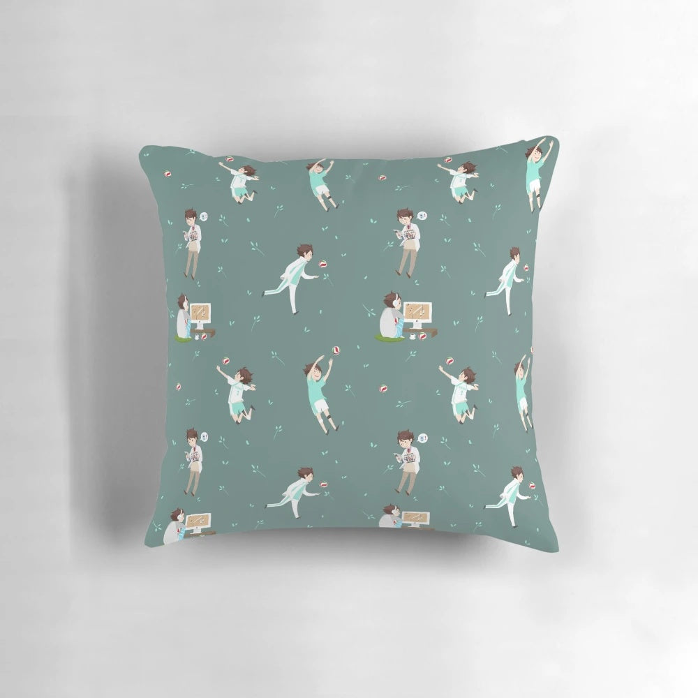 Soft, comfortable pillow featuring a vibrant green pattern inspired by the popular anime series Haikyuu and the character Oikawa Tooru.