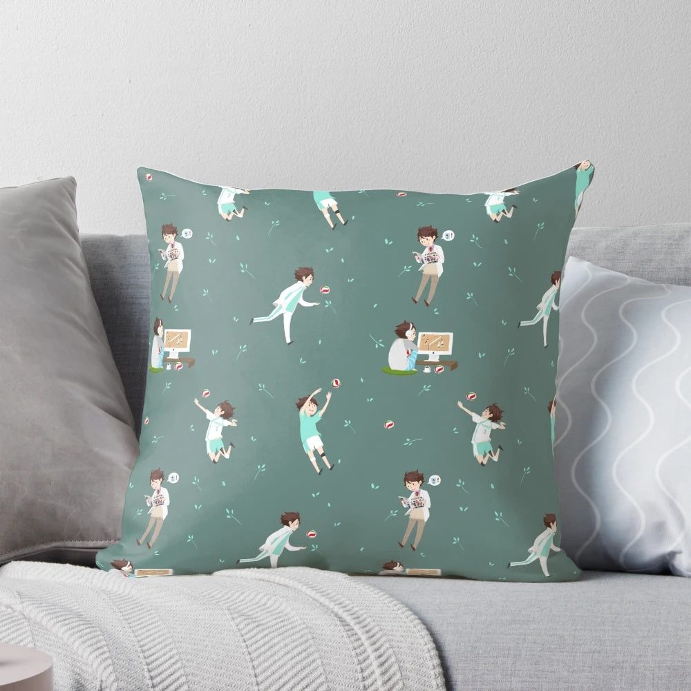 Soft, comfortable pillow featuring a vibrant green pattern inspired by the popular anime series Haikyuu and the character Oikawa Tooru.