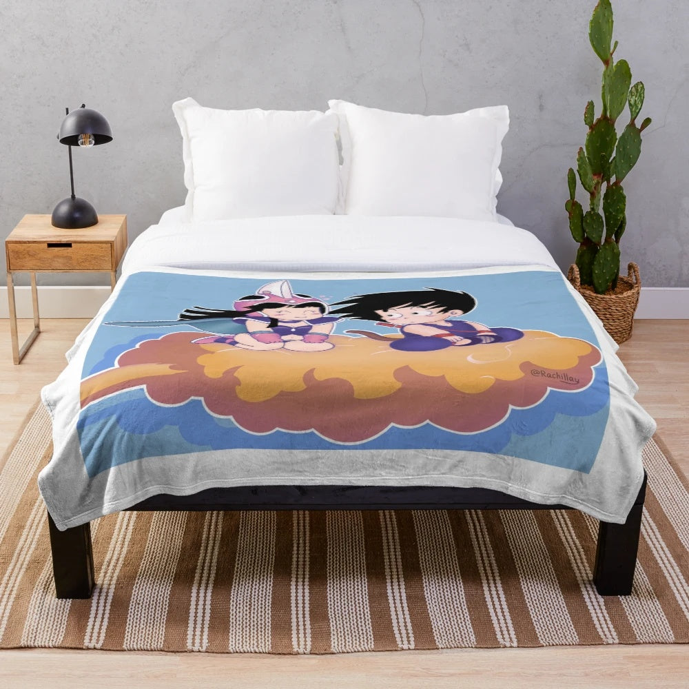 Chichi and Goku on the Flying Nimbus Anime Plush Blanket
