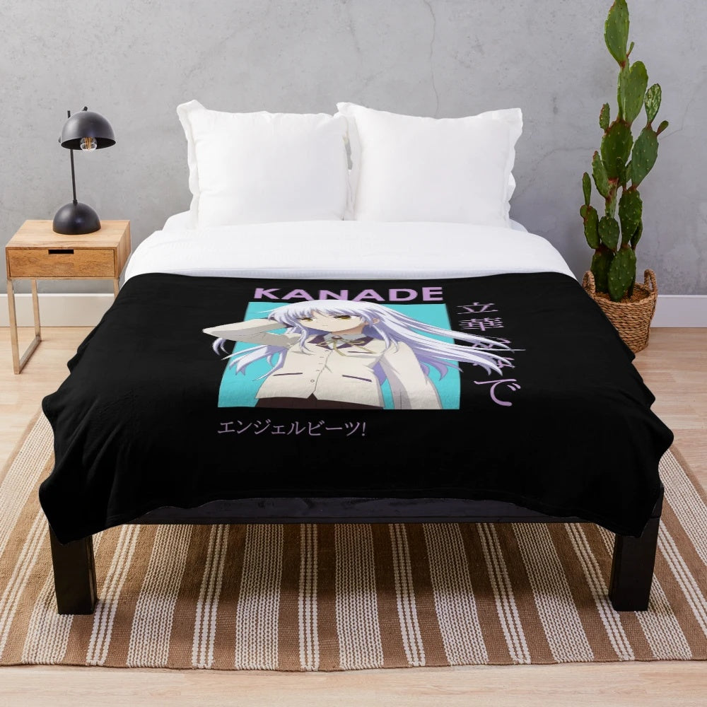 Anime-inspired plush blanket featuring Kanade Tachibana from Angel Beats