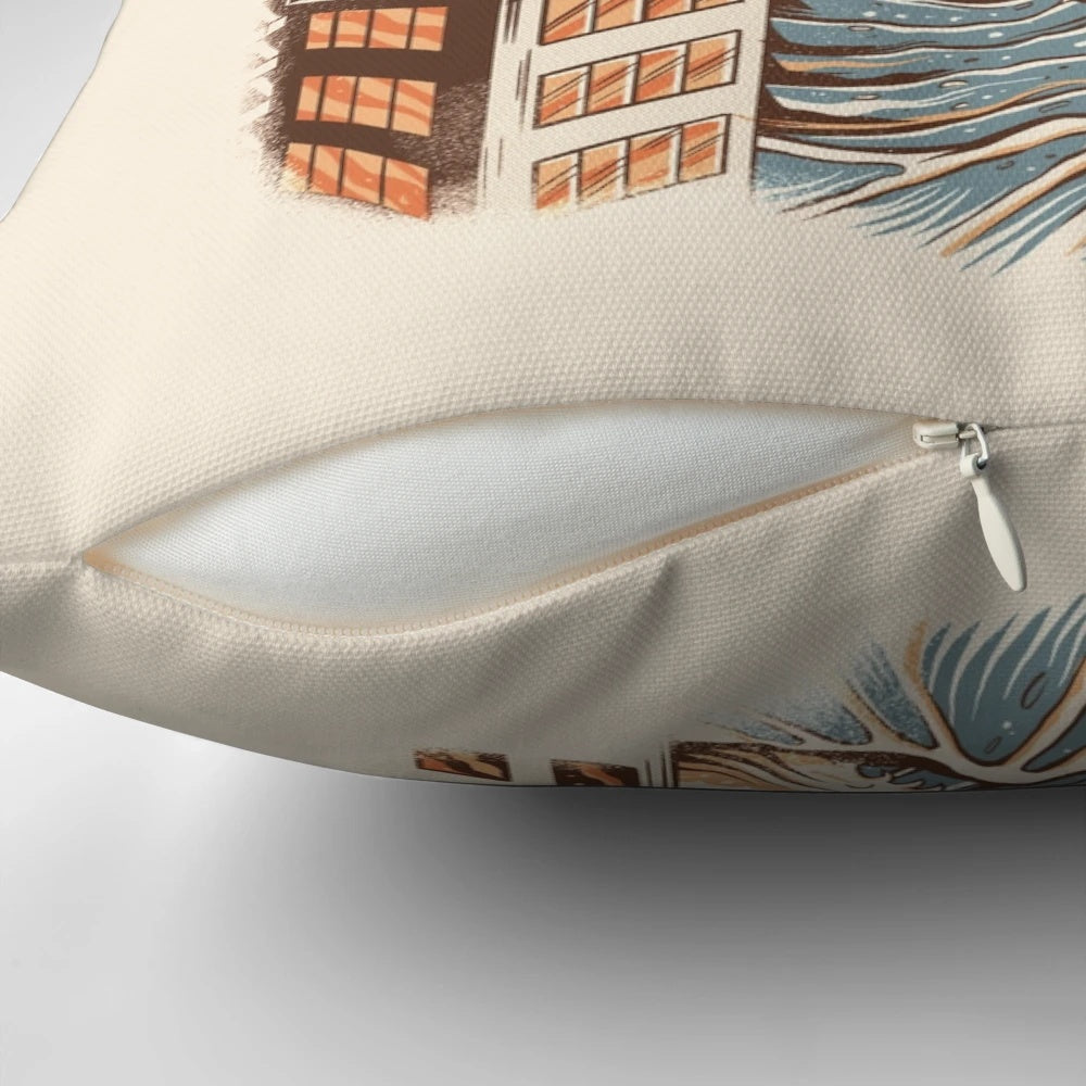 Anime-inspired pillow featuring a broccoli and ramen kaiju battle