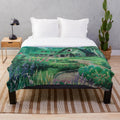Anime scenery plush blanket with mountains, lake, and clouds