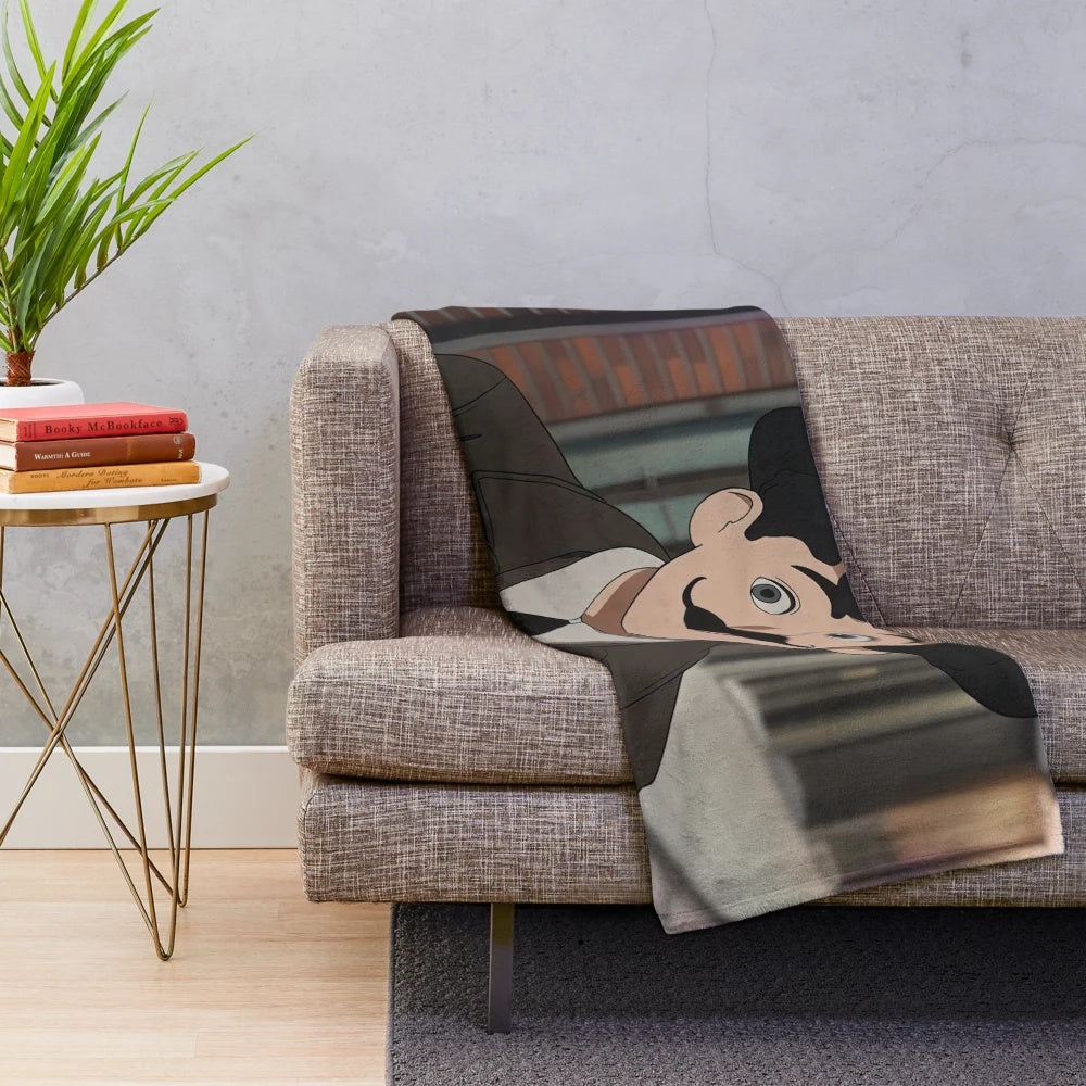Charlie Chaplin inspired anime-style plush blanket