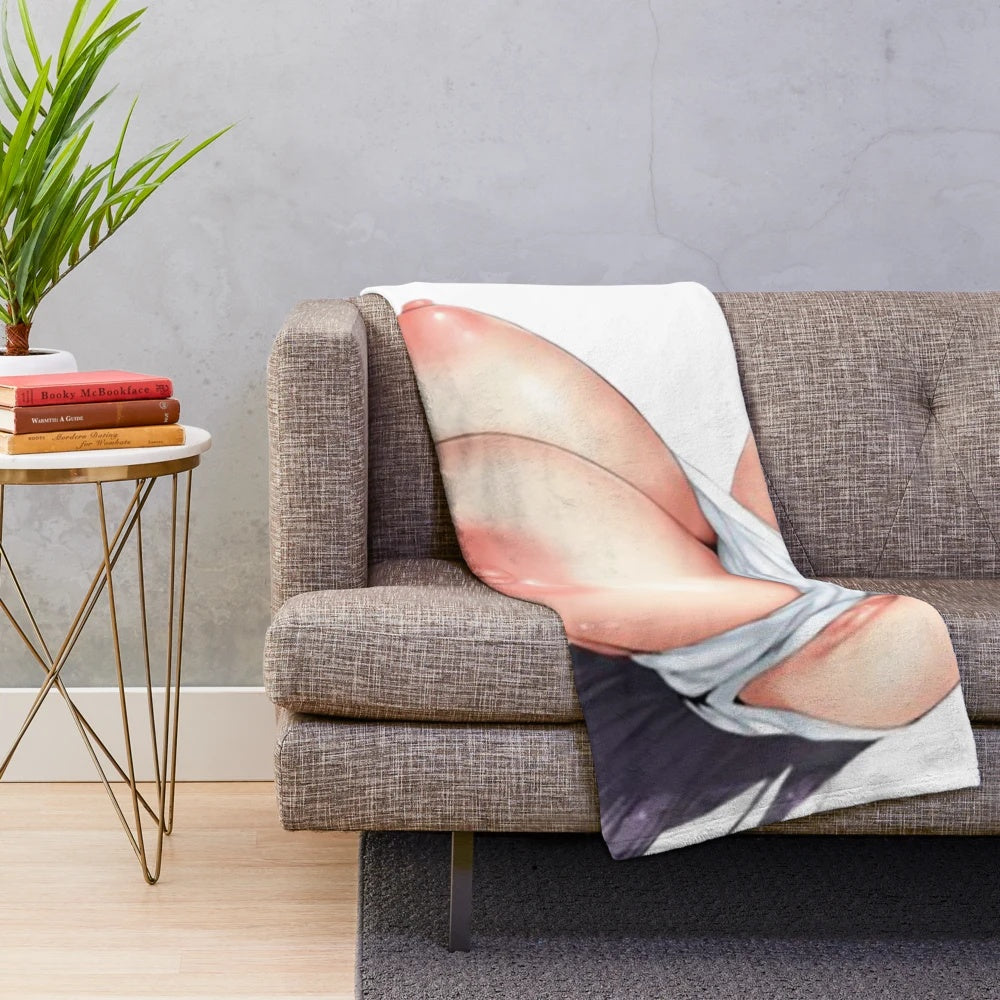 Anime-style plush blanket with ecchi-inspired graphics