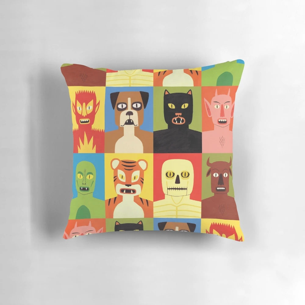 Animen Pillow featuring a blend of animal, supernatural, and mythical creature designs