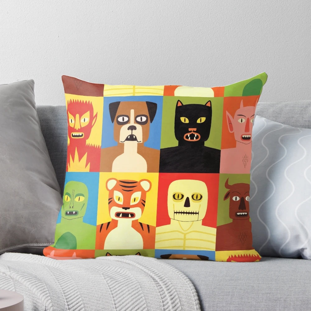 Animen Pillow featuring a blend of animal, supernatural, and mythical creature designs