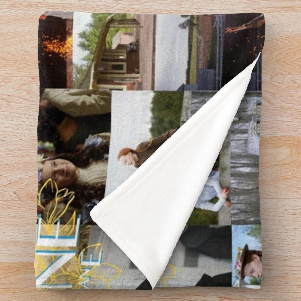 Cozy plush blanket featuring a collage design inspired by the Netflix series Anne with an E