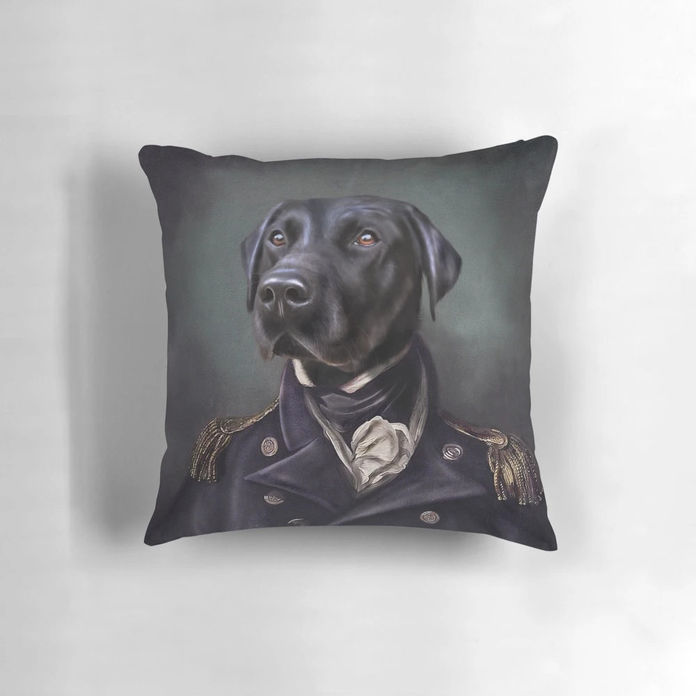Artistic portrait of an anthropomorphized black labrador dog