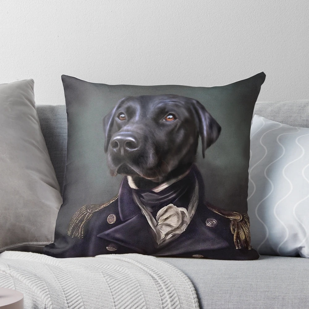 Artistic portrait of an anthropomorphized black labrador dog