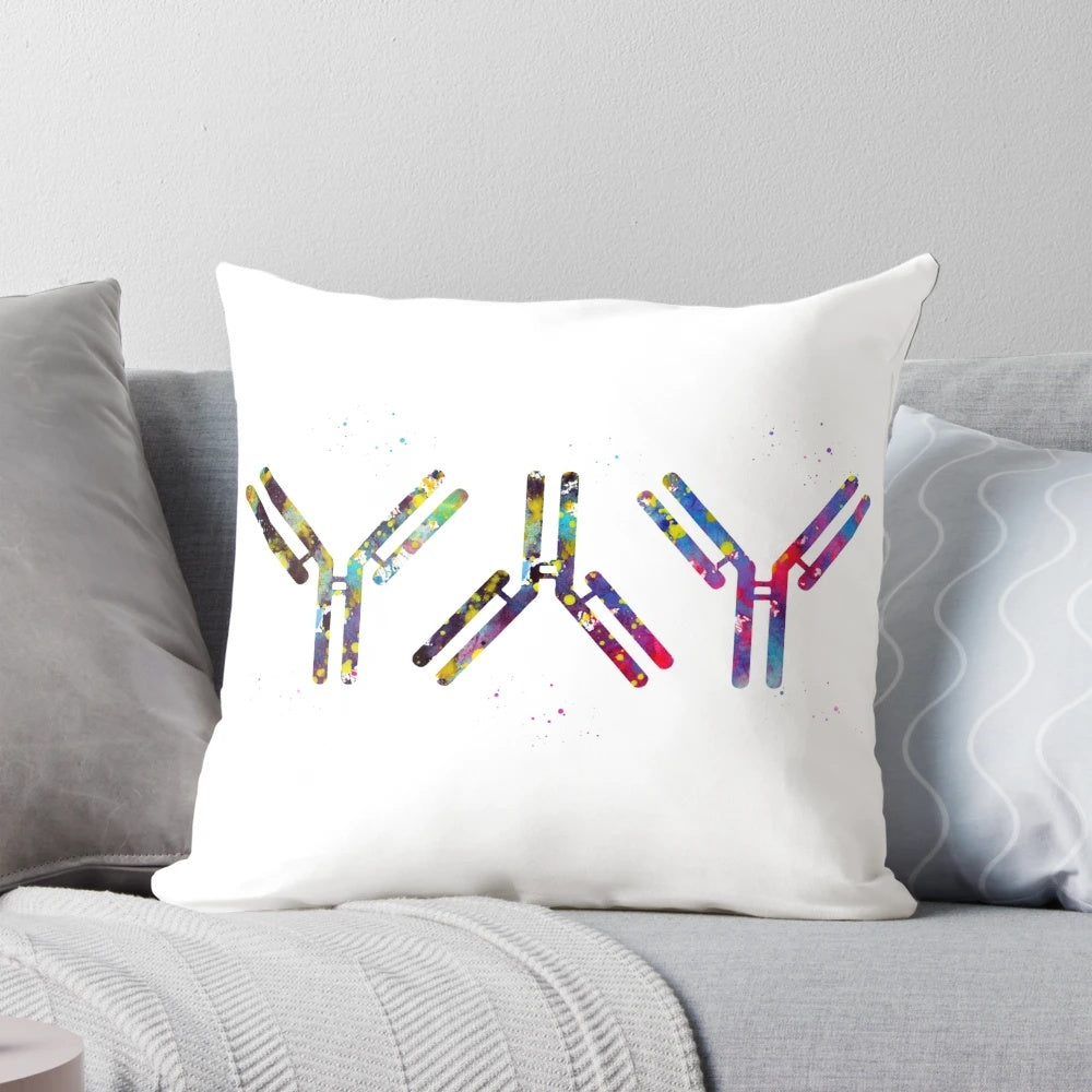 Watercolor painting of antibody molecules, perfect wall decor for immunology and medical science enthusiasts.