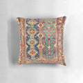 Antique Anatolian rug print accent pillow with geometric and tribal designs