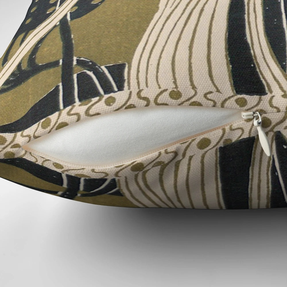 Vintage art nouveau style pillow with women, flowers, and gold details