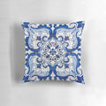 Antique azulejo tile pillow with a traditional Portuguese floral ceramic tile pattern