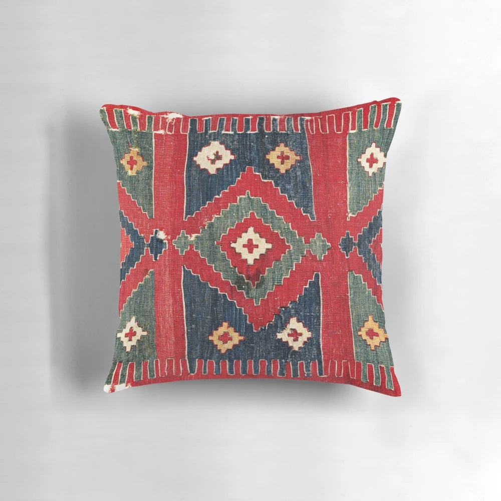 Handcrafted Antique Balikesir Turkish Kilim Print Pillow by Yüncü