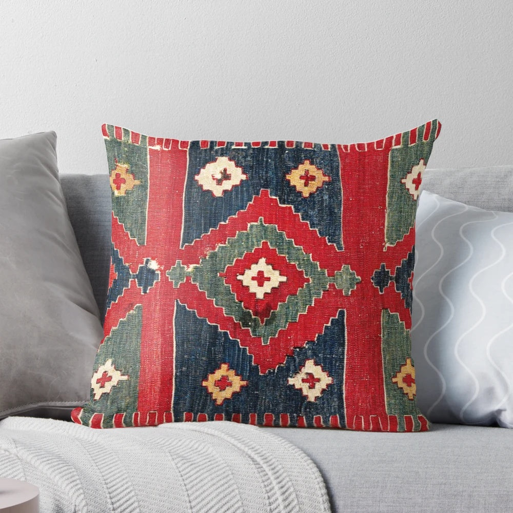 Handcrafted Antique Balikesir Turkish Kilim Print Pillow by Yüncü