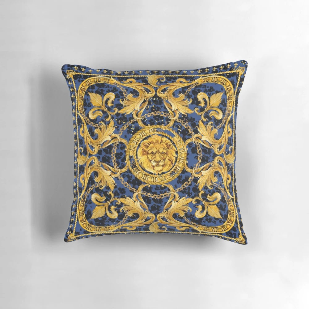 Luxury golden lion and damask ornament decorative pillow