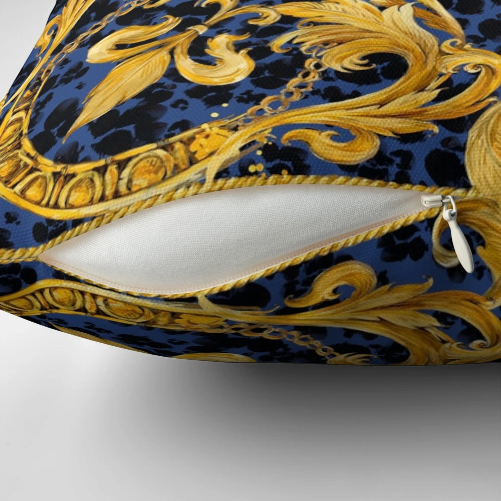 Luxury golden lion and damask ornament decorative pillow