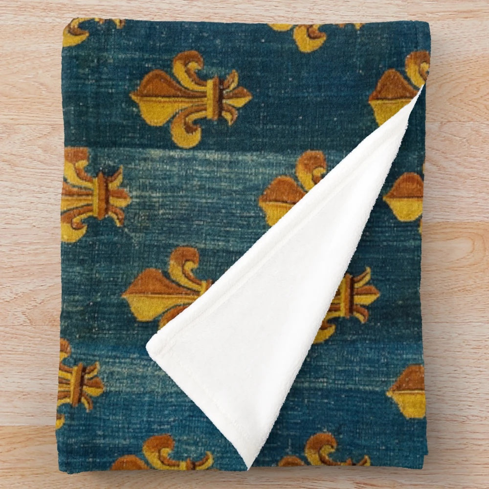 Antique French Fleur de Lys Plush Blanket