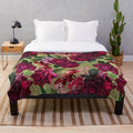 Antique green botanical flower rose plush blanket